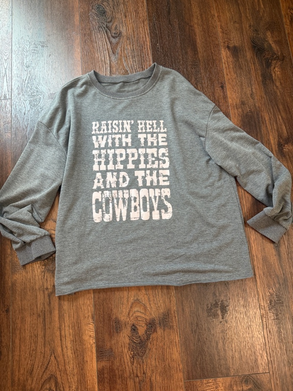 Gray Graphic Long-Sleeve Tee - Raisin' Hell with the Hippies and Cowboys